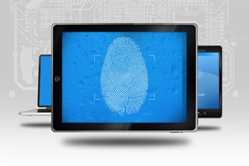 close up of a fingerprint on a tablet