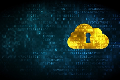 yellow cloud with padlock behind digital numbers