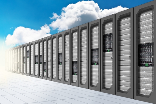 servers with blue sky and clouds in the background