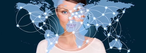 map of the world overlaying a user to illustrate an internet user