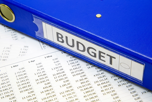 blue budget folder on top of statistics sheet
