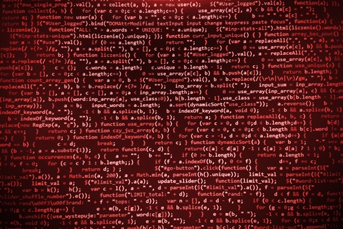 computer code on a red background