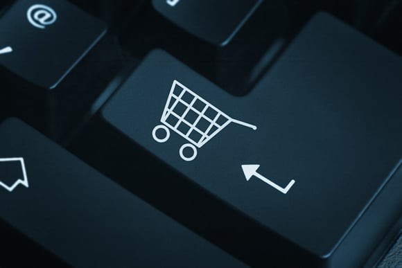 close up of keyboard showing shopping basket