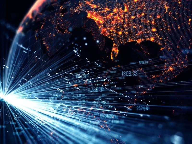 abstract of global international connectivity around earth globe
