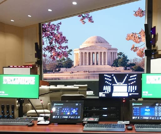 audio visual equipment with screens and keyboards